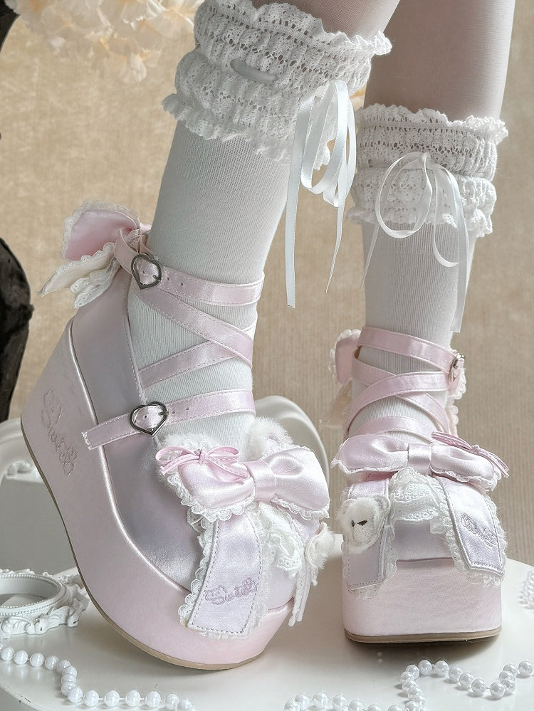 with Janes Teddy in Mary Plush Ears Satin Platform Pink