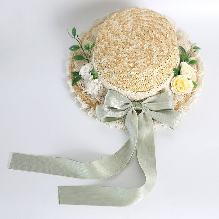 Hydrangea Bowknot Colors Straw Kei Lolita With Hat Lace Detachable Mori 4 Country