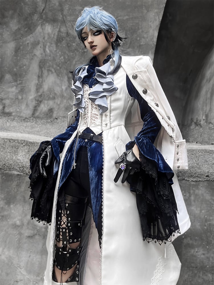 Waistcoat Prince Ouji Tie Tailcoat Siren Jabot Vest Embroidery Dark with Long Lolita White Ribs