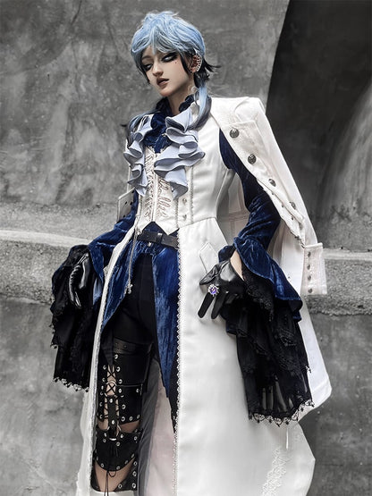 Waistcoat Prince Ouji Tie Tailcoat Siren Jabot Vest Embroidery Dark with Long Lolita White Ribs