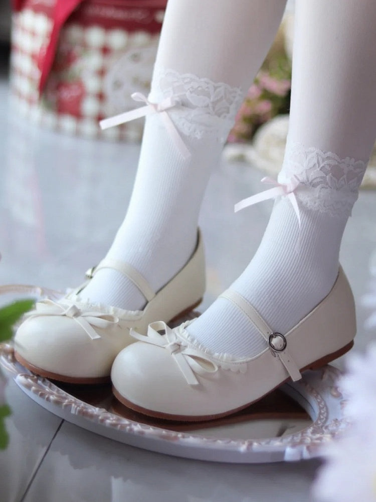 Lolita Beige with Matte Shoes Bow Flat Round Knotted Toe