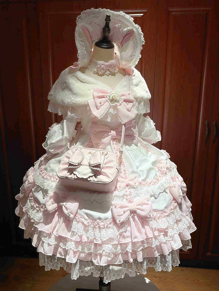 3-Way Leather Sweet Details PU Pink Lolita - Bag Beads