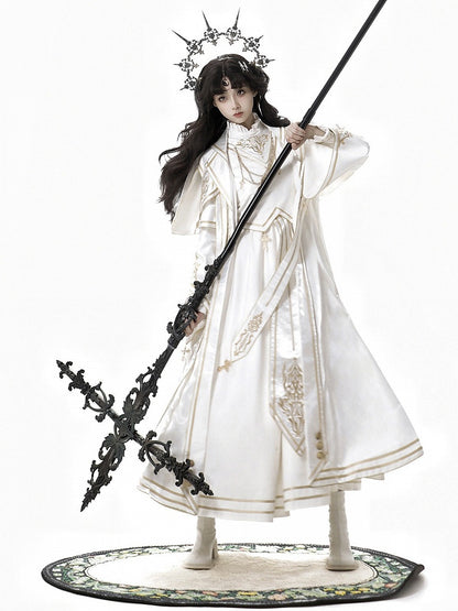 Gothic White Lolita Coat Gold Cross Button Details - Xiong Dou Jiang