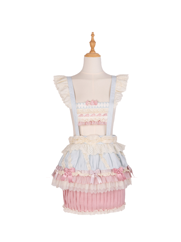 Pink Blue Hem Cupcake Overall and Skirt Bodice Sweet Strawberry Embroidery Cake Lolita