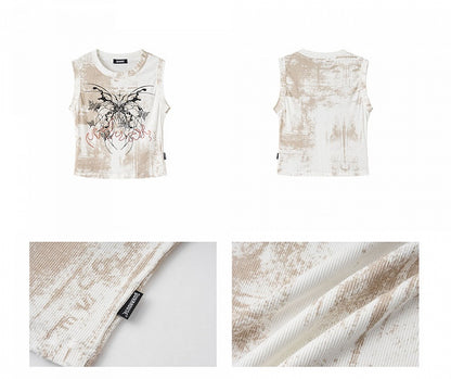 Top Fit Tank Y2K Schmetterlingsdruck Slim Weiß