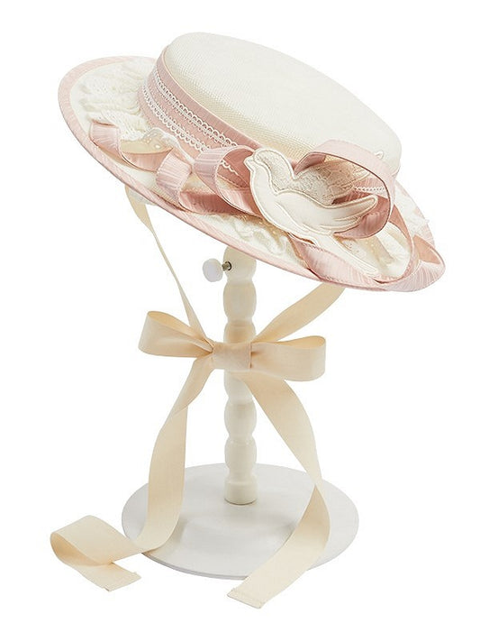 Dove Lolita Hat and with Tie Ribbon Flat Lace-Trimmed Embellishment Pink/Blue/Green