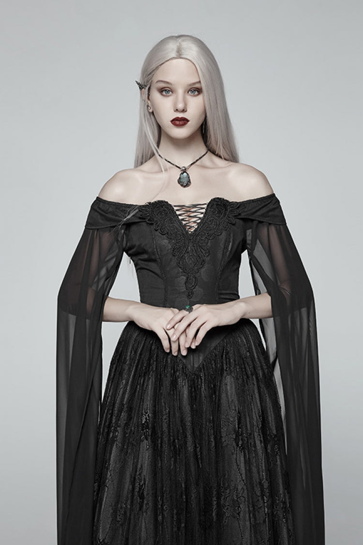 Black Off-Shoulder Multi-Layer Embroidery Lace Women's Gothic Dress