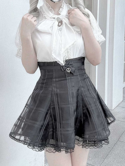 Overlay Kei with Plaid Skirt Back Lace-up and Black Organza Jirai
