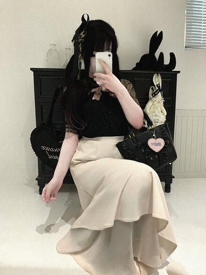 Asymmetrical Mermaid Skirt with Plaid Tulle, Seiso Style, 4 Colors - Kitty Bxllet