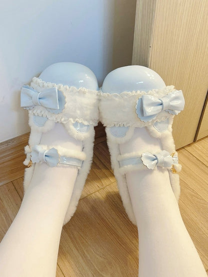 Plush Themed Bear Lolita Accents Teddy Sweet Janes Blue Trim Bow with Low-heel Mary