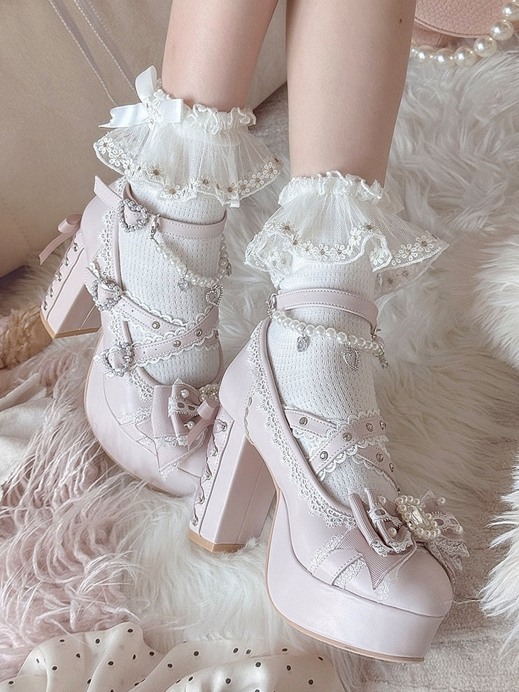 Pink Platform Mary Janes with Crystal Detail - Sheep Puff