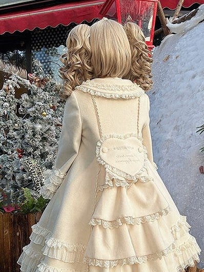 Ruffled Accents Lace Bow Details Sweet and Winter Lolita Coat Beige with