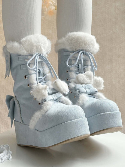 Interior Plush Boots - 4cm Platform Sole Sweet For Lolita Blue Snow with