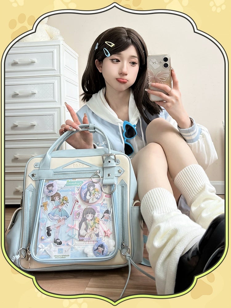 Large Daily Ita Backpack With Cute Puppy Print Blue Capacity