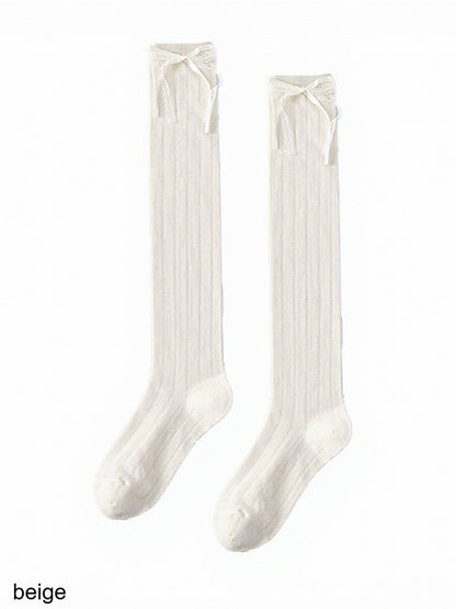 Striped Calf Socks with White Bowknot - ModaSwings