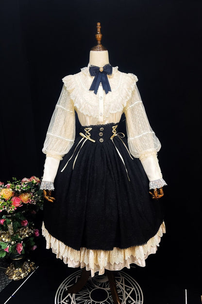 ブラックハイウエスト花柄ヴィンテージスカート