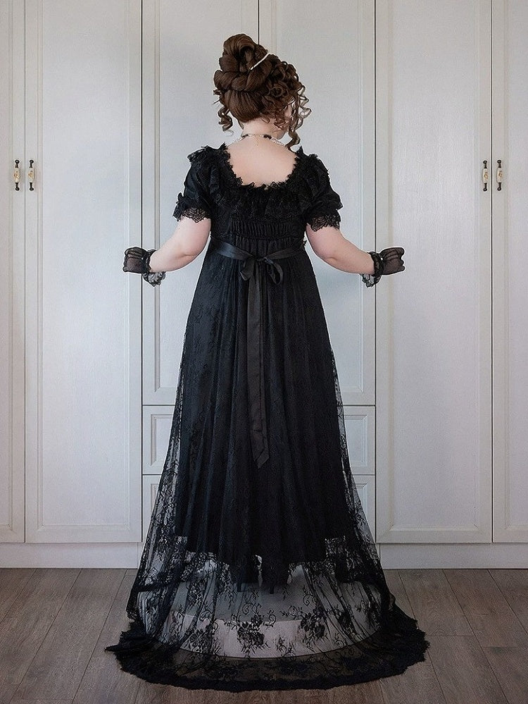 Black Square Neck Plus-Size OP Dress with Lace Accents - He Zi Has a Cat