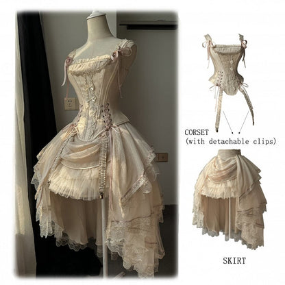 Skirt + Classic Layered Boned High-low Top Lolita Corset Tulle Champagne