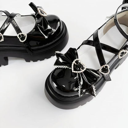 Snap Mary Lolita Platform Black Beaded Heel Janes High - Sweet Block Heart