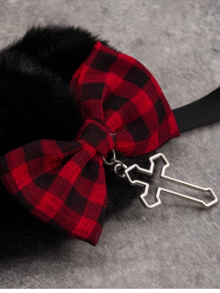 And Details Red With Hairband Pattern Heart Cat Bowknot Ear Black Plaid Buckle