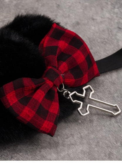 And Details Red With Hairband Pattern Heart Cat Bowknot Ear Black Plaid Buckle