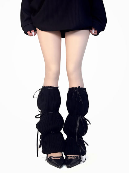 ブラック/アプリコット/ブラウン ニットレッグウォーマー