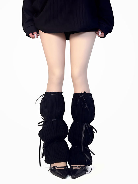 ブラック/アプリコット/ブラウン ニットレッグウォーマー