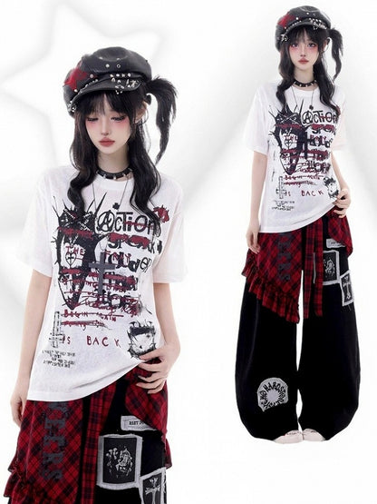 Kawaii Punk White Graffiti T-Shirt - KNOW8 Online Shop