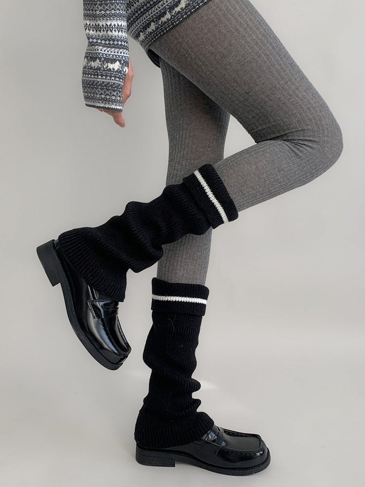Colors) (5 Ribbed Contrast-Stripe Leg Warmers Knit