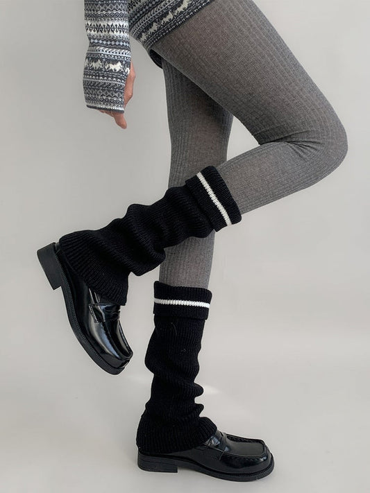 Colors) (5 Ribbed Contrast-Stripe Leg Warmers Knit