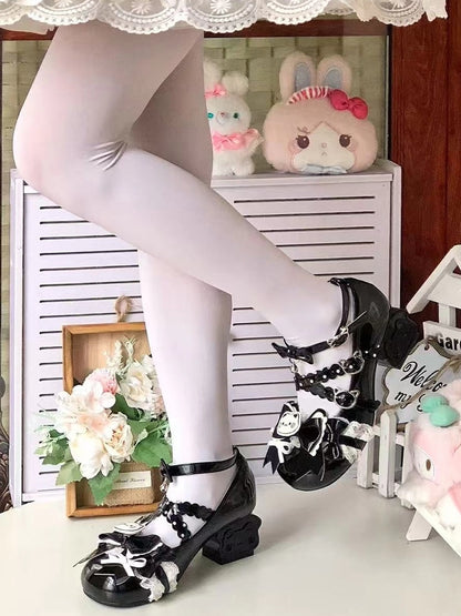 Mid-heel Sweet Lolita Mary Janes - Kitty Toast Heel with Playful Bow & Scalloped Edge