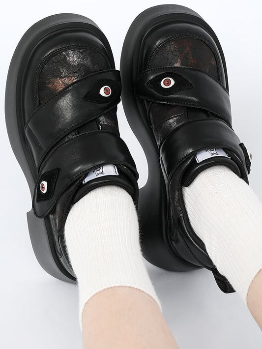 Strap Punk Eye Heels Plattformen Verschlüsse Chunky - Velcro Schwarz Dämonische Patch mit