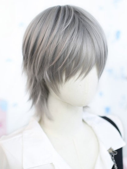 Kurze Ouji-Perücke, grau, glatt, 25–30 cm