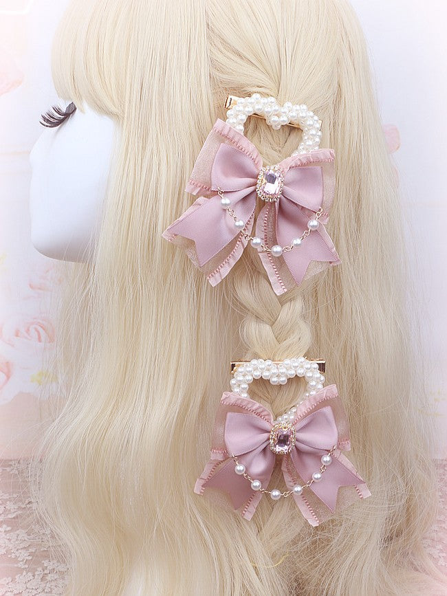 Pearl Heart Color Options Kei 3 Jirai Bowknot Hairclip Chian