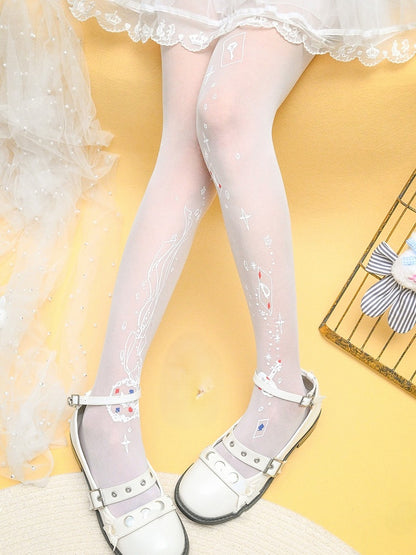 Asymmetrical Tights In Alice Design Black/White Wonderland Vibes