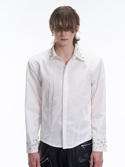 Accents Pads White Men Shoulder Rhinestone with for Shirt