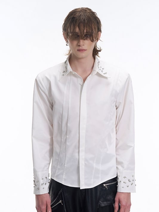 Accents Pads White Men Shoulder Rhinestone with for Shirt