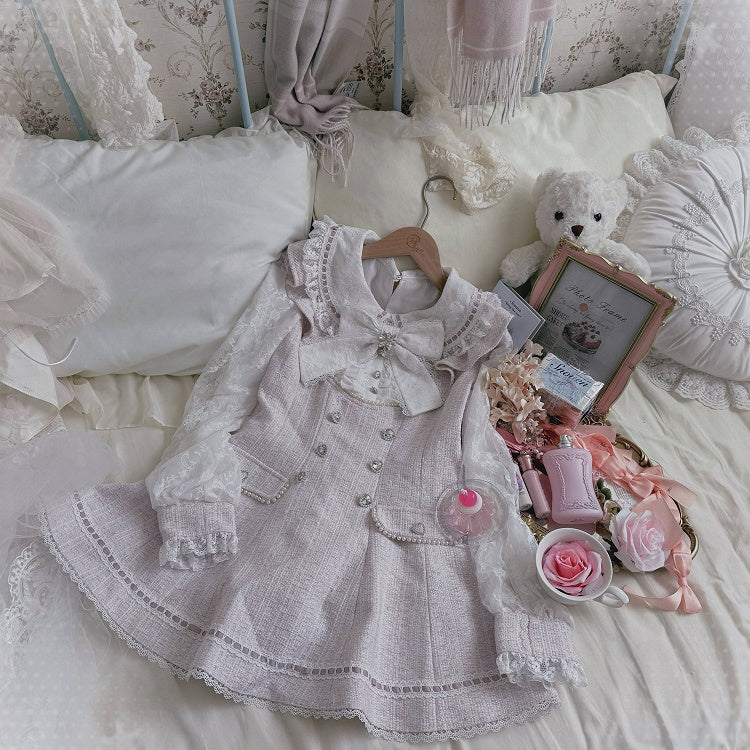 Tweed Set Long-Sleeve Pink Dress Kei Jirai Matching + Lace Fresh Shorts