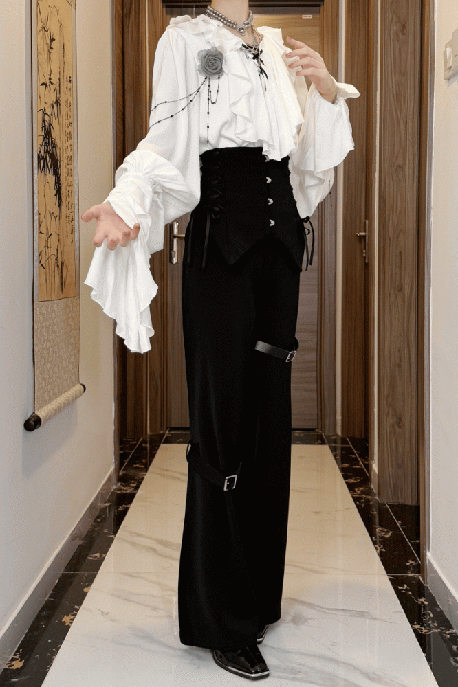 Black Corset High-Waist Pants with Buckle Details - Shi Zhi Mao