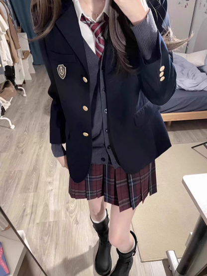 Uniform 42CM Pattern Pleated JK Plaid Skirt Red