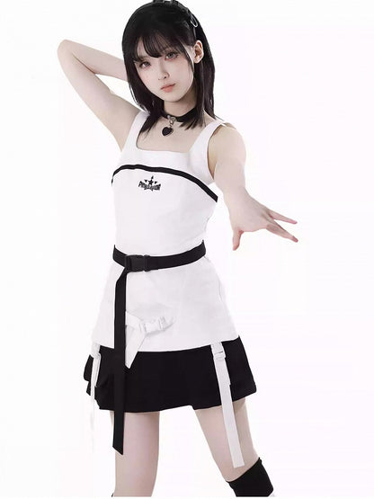 with Neck Techwear Tank Top Wasteland Snap White Square Belt Punk