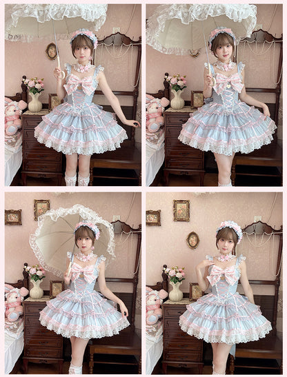 Ruffled Accents Hairband Pink Blue and Bowknot Lolita