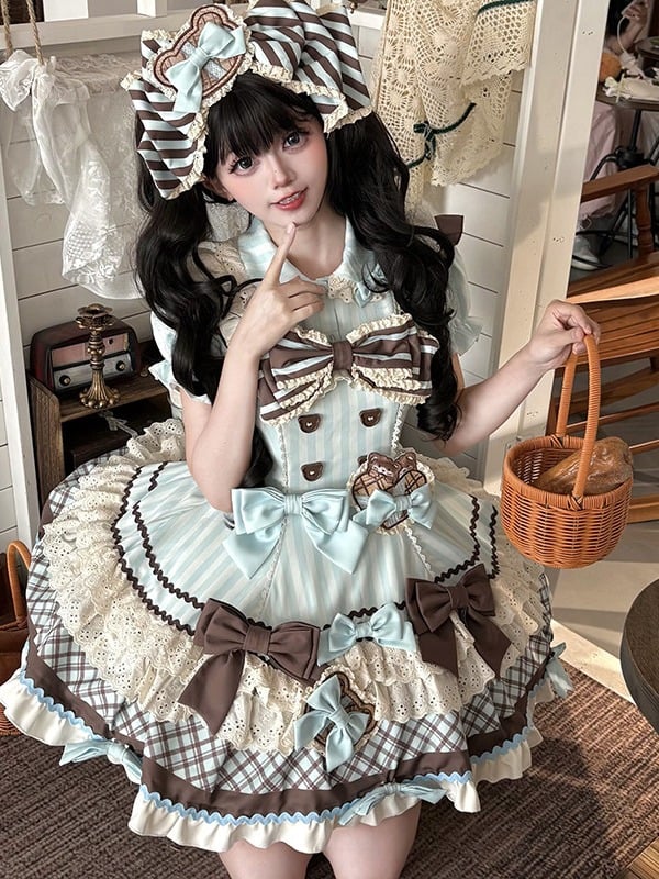 Details Kawaii Puff Theme JSK Dress Sleeves at with Chocolate Bowknot Back Lolita -