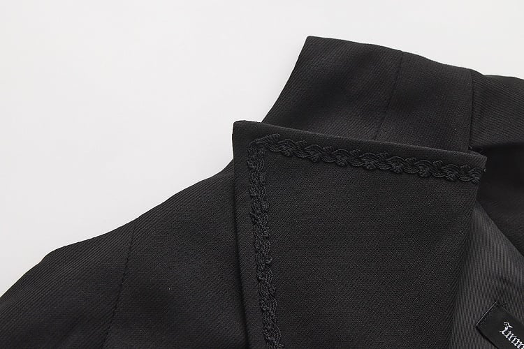 Collar Lapel Ouji Detail Waistcoat Ruffle Train Lolita Detachable Black with