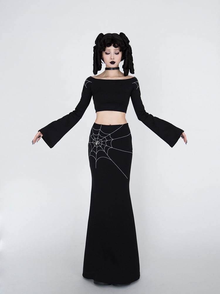 Gothic Black Spiderweb Mermaid Skirt