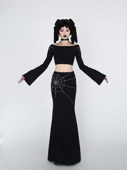 Gothic Black Spiderweb Mermaid Skirt