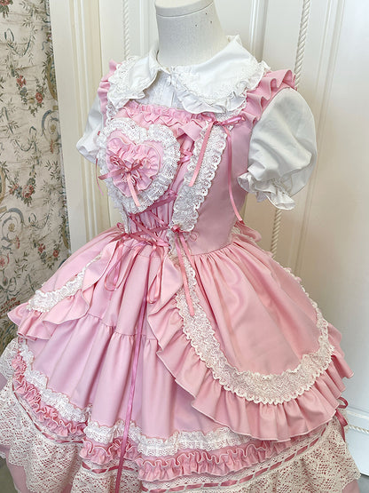 古いドレススカート ロリータ 取り外し可能なジャンパー パッド入り ハート スクール ピンク ボディス