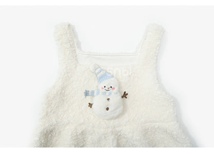 Süßes, mit Schneemann verziertes weißes Plüsch-Overallkleid