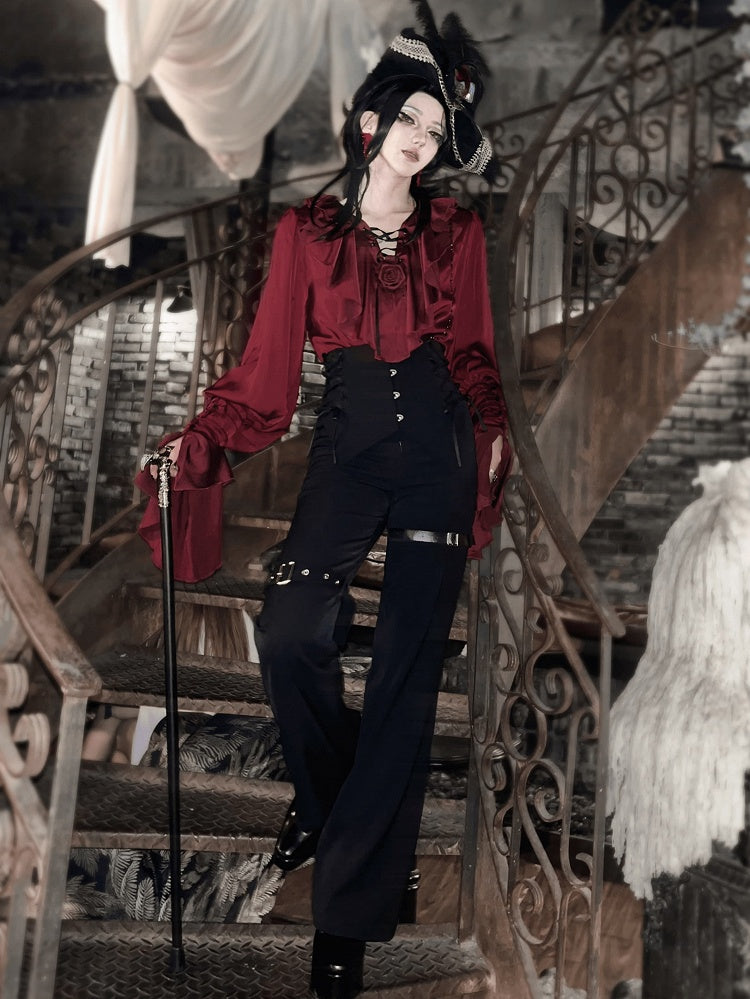 Regal V-Neck Shirt and Corset Pants Set - Shi Zhi Mao