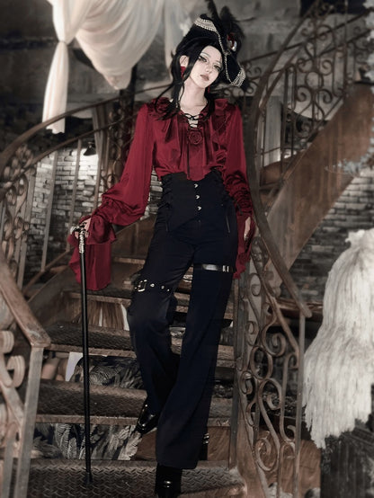 Regal V-Neck Shirt and Corset Pants Set - Shi Zhi Mao